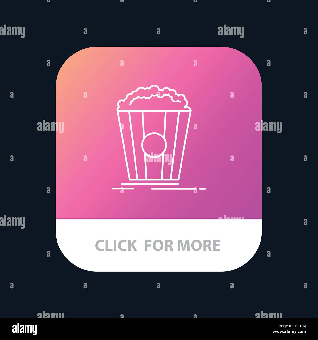 Popcorn, Theater, Movie, Snack Mobile App Button. Android and IOS Line Version Stock Vector