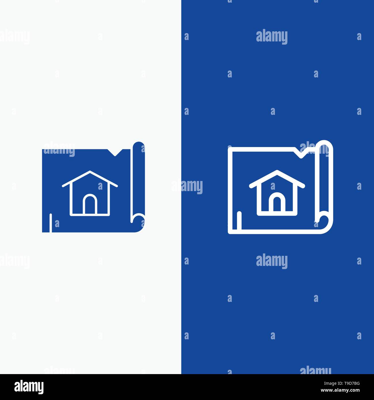Building Construction Map House Line And Glyph Solid Icon Blue