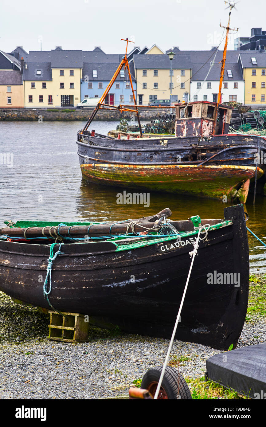 Fishing boats at the Claddagh area of Galway Stock Photo