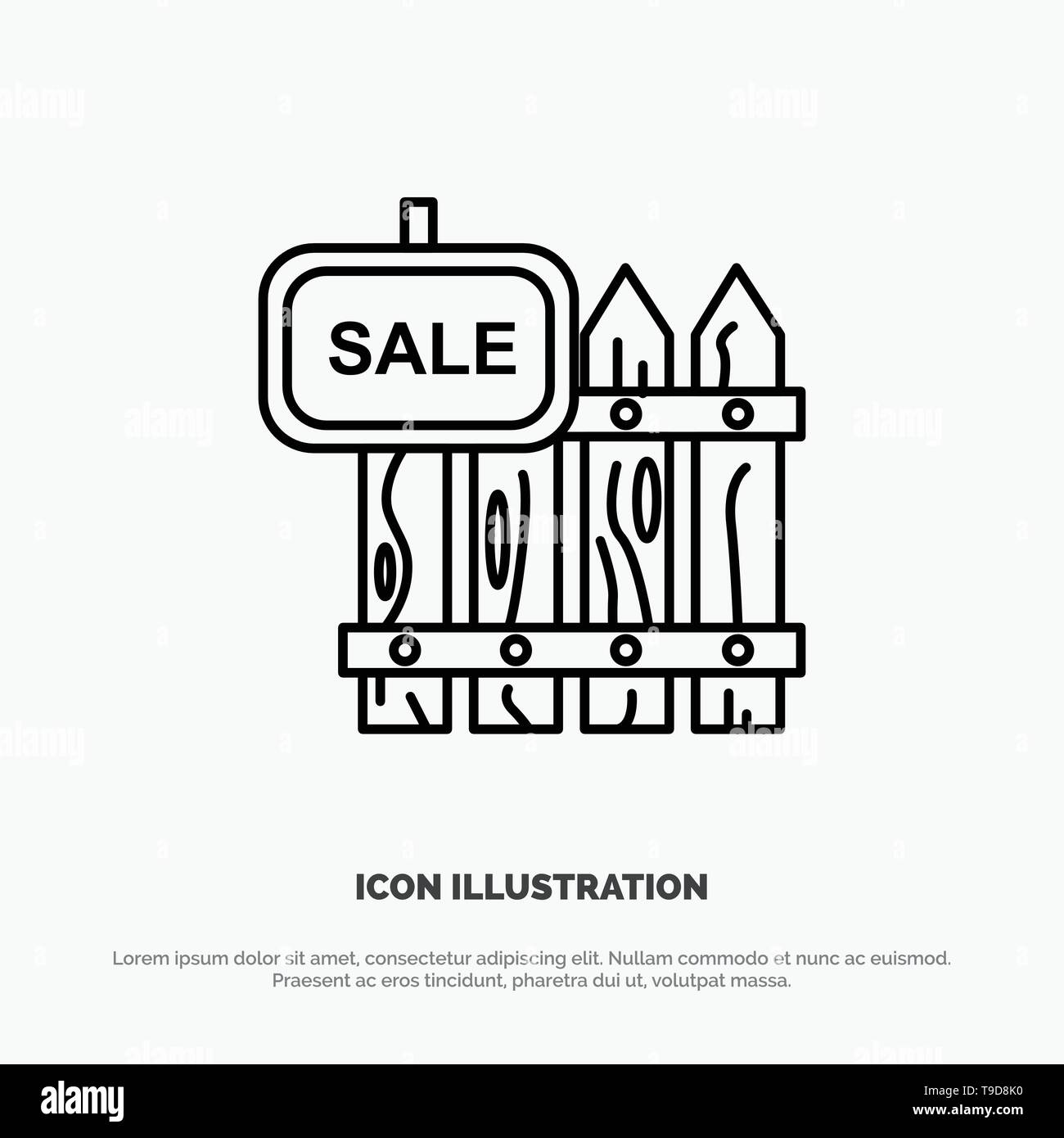 Fence, Wood, Realty, Sale, Garden, House Line Icon Vector Stock Vector