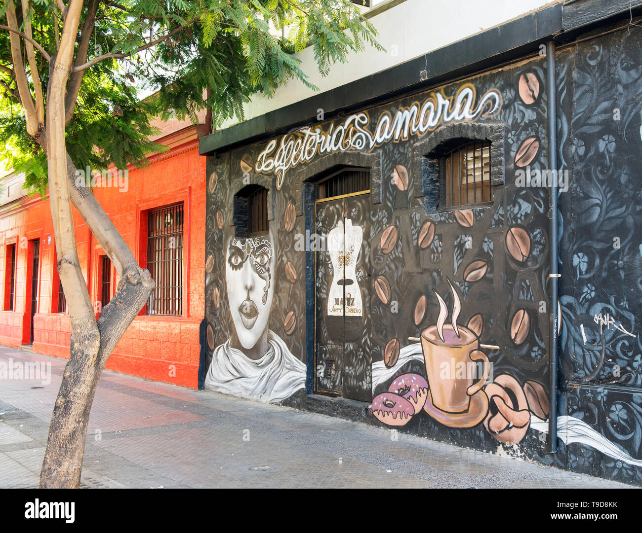 Street art mural, Barrio Bellavista, Santiago, Chile Stock Photo