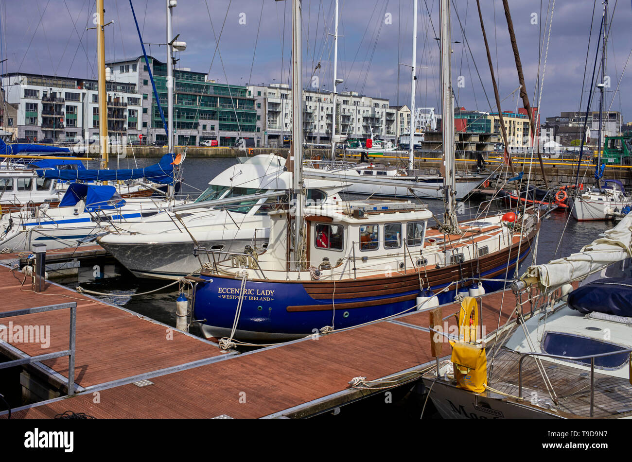 Boats moored in the yacht marina at Galway harbour, Ireland Stock Photo
