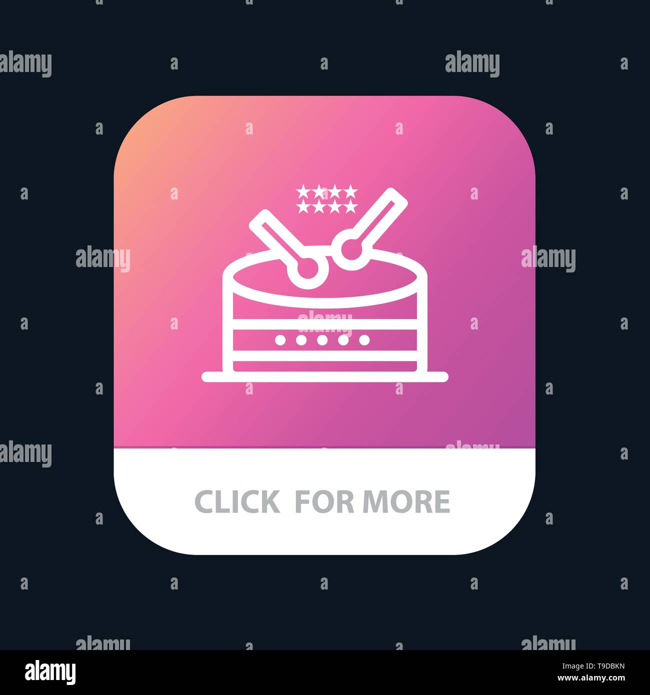 Drum, Instrument, Music, Parade Mobile App Button. Android and IOS Line