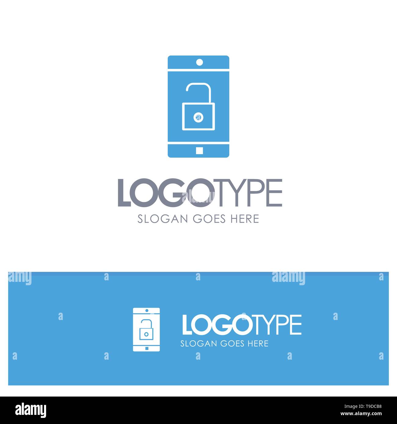 Application Mobile Mobile Application Unlock Blue Solid Logo
