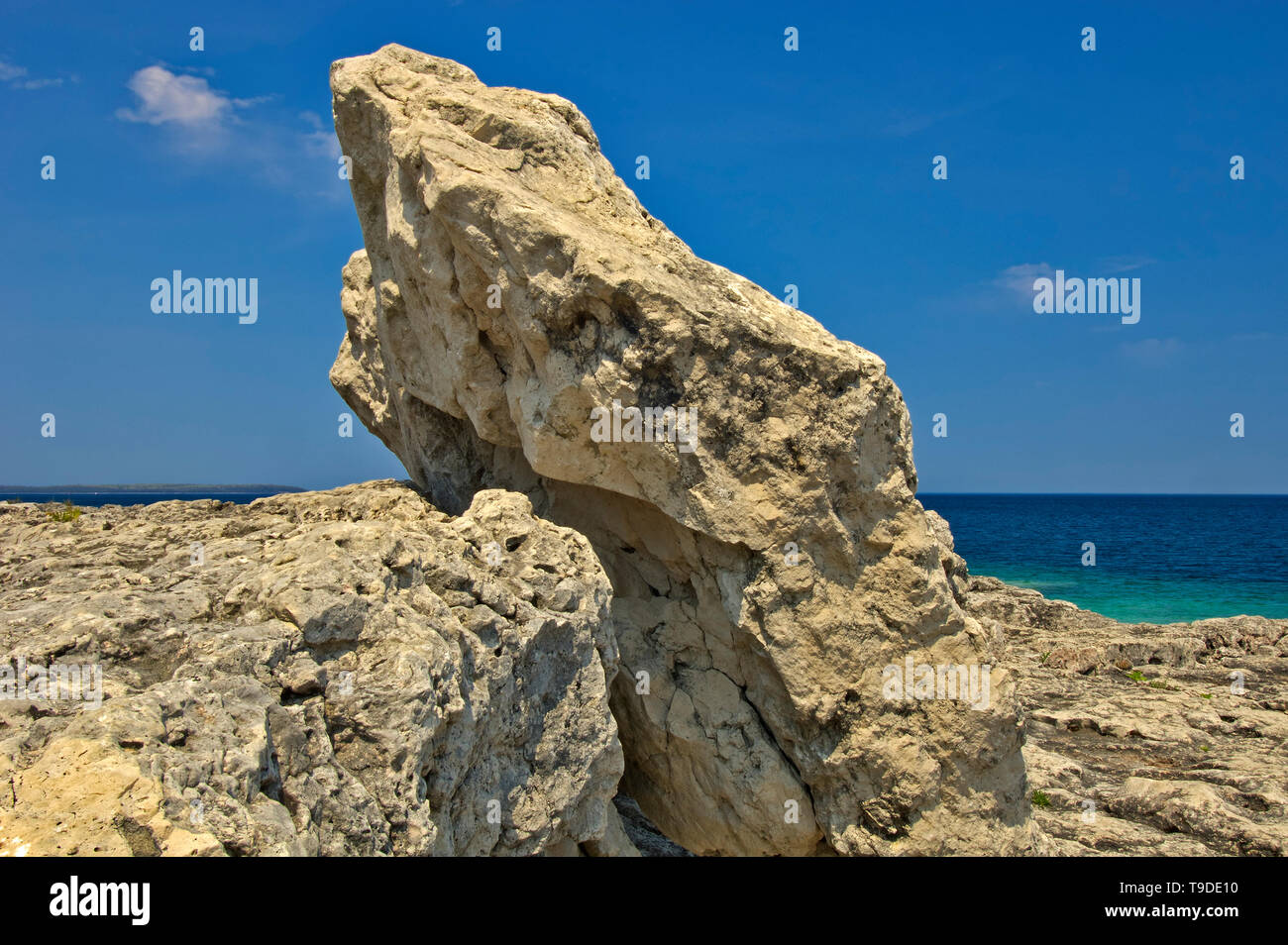 Limestone rock on shore of Bay, Tobermory, Ontario, Canada