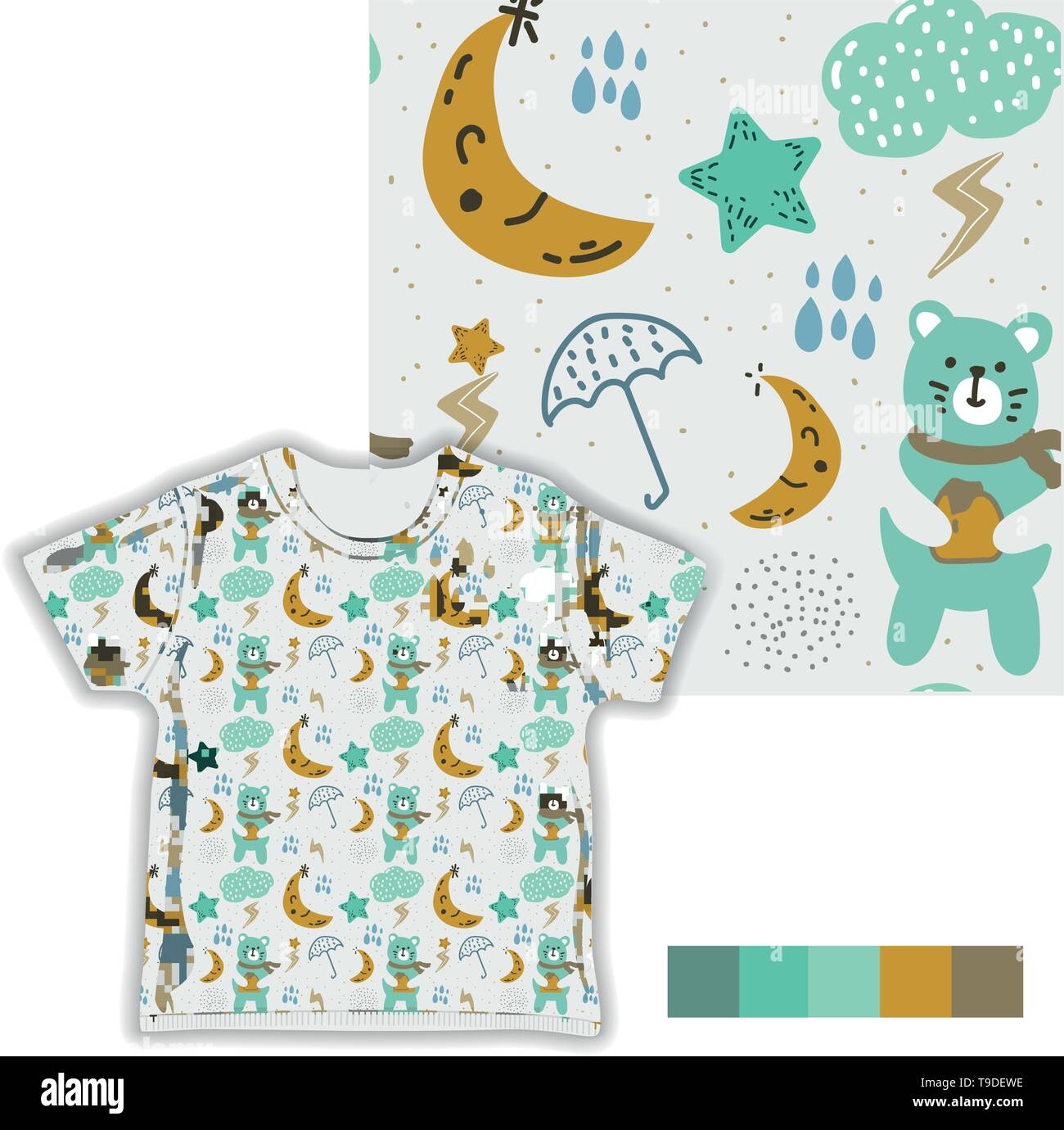 rainy childish seamless pattern vector illustration - vector Stock Vector