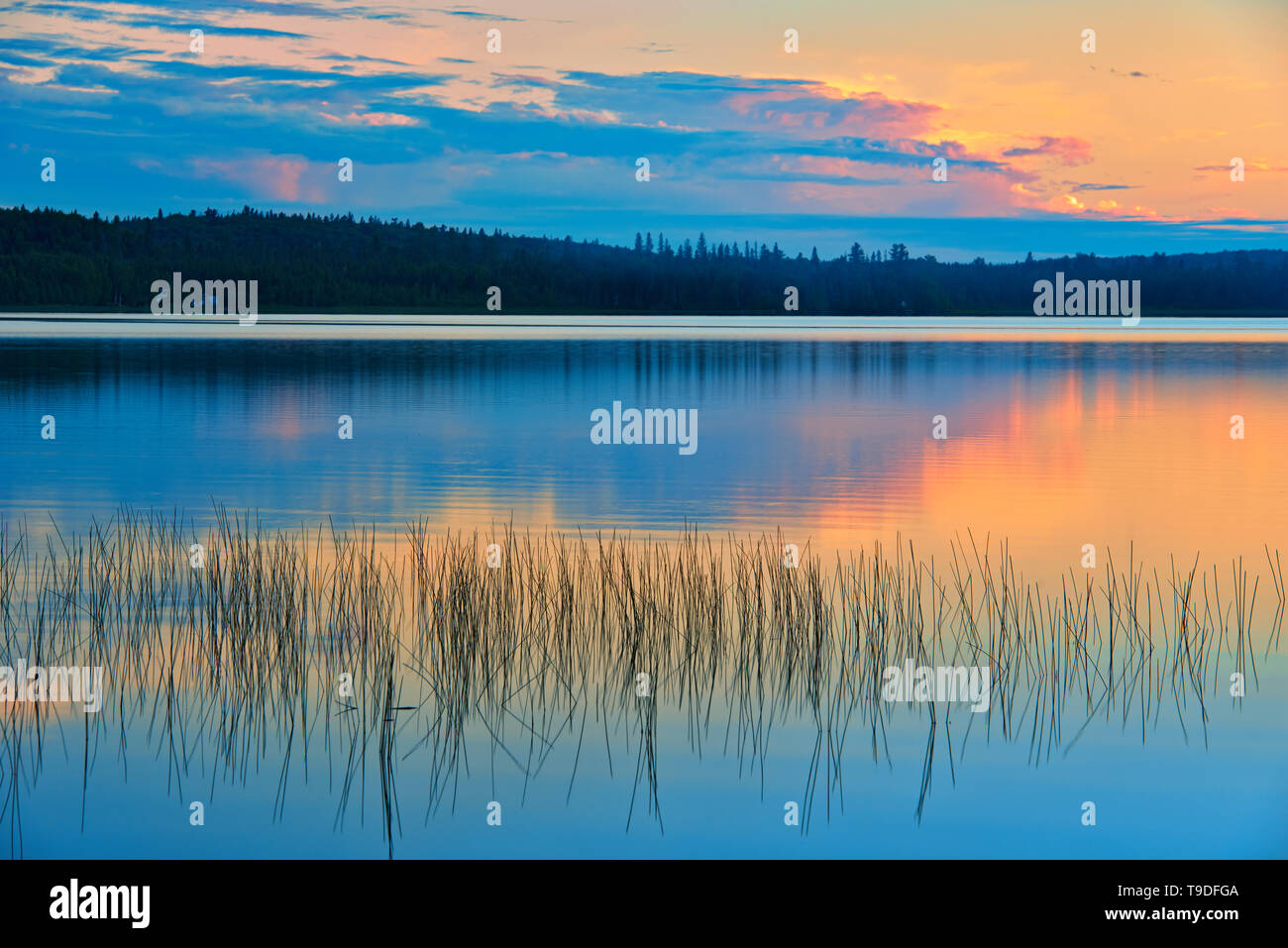 Reflection on Lac des Sables at sunset Belleterre Quebec Canada Stock