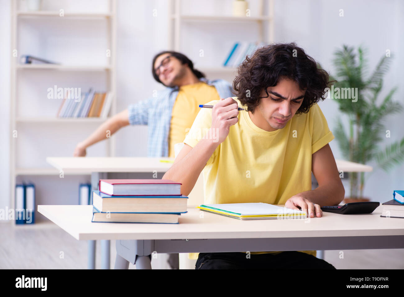 Two male students in the classroom Stock Photo