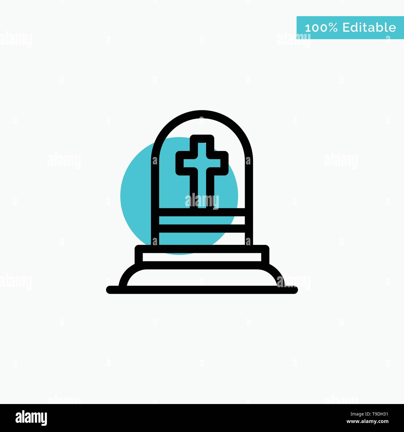 Death, Grave, Gravestone, Rip turquoise highlight circle point Vector icon Stock Vector
