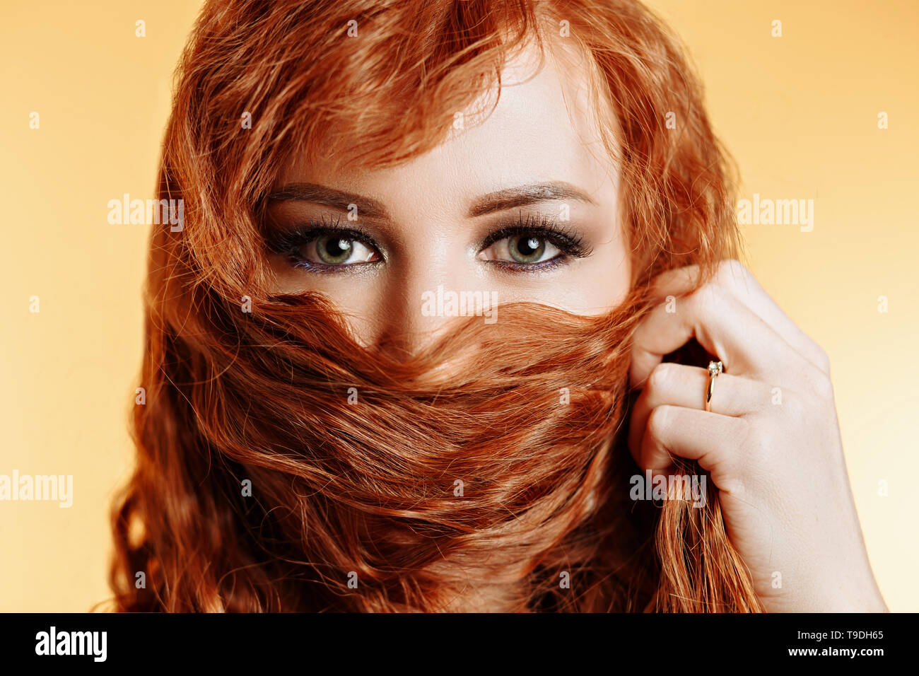 Head Shot Portrait Of Young Beautiful Attractive Woman With Long