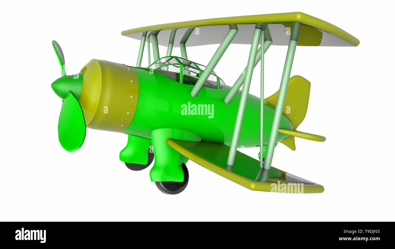 model of a toy biplane on a white background. 3D rendering Stock Photo