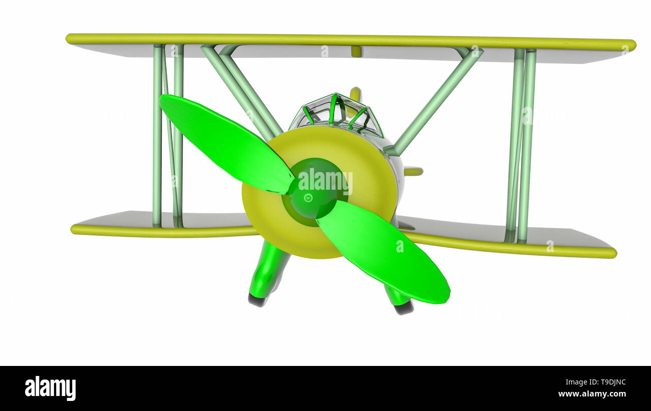 model of a toy biplane on a white background. 3D rendering Stock Photo