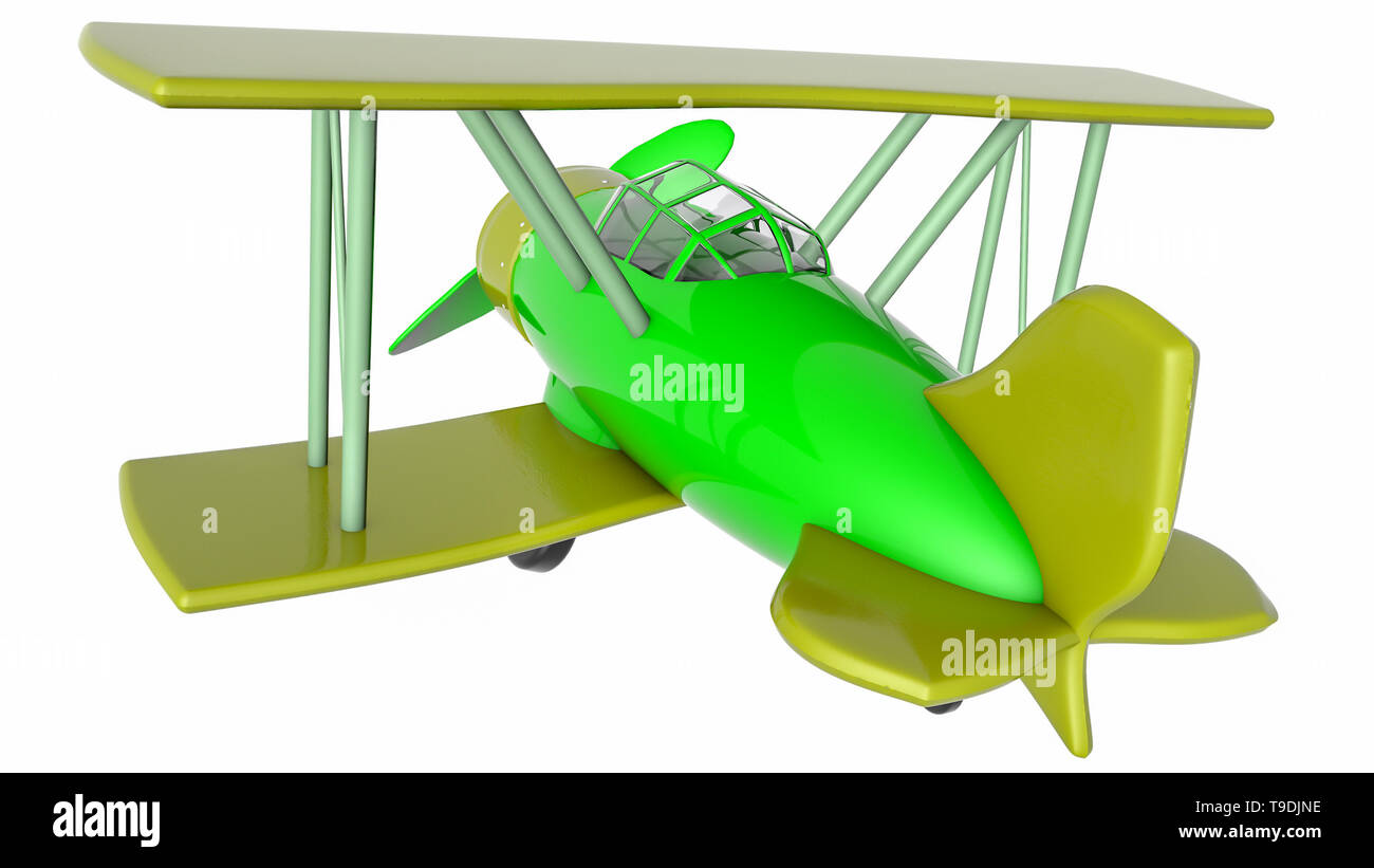 model of a toy biplane on a white background. 3D rendering Stock Photo