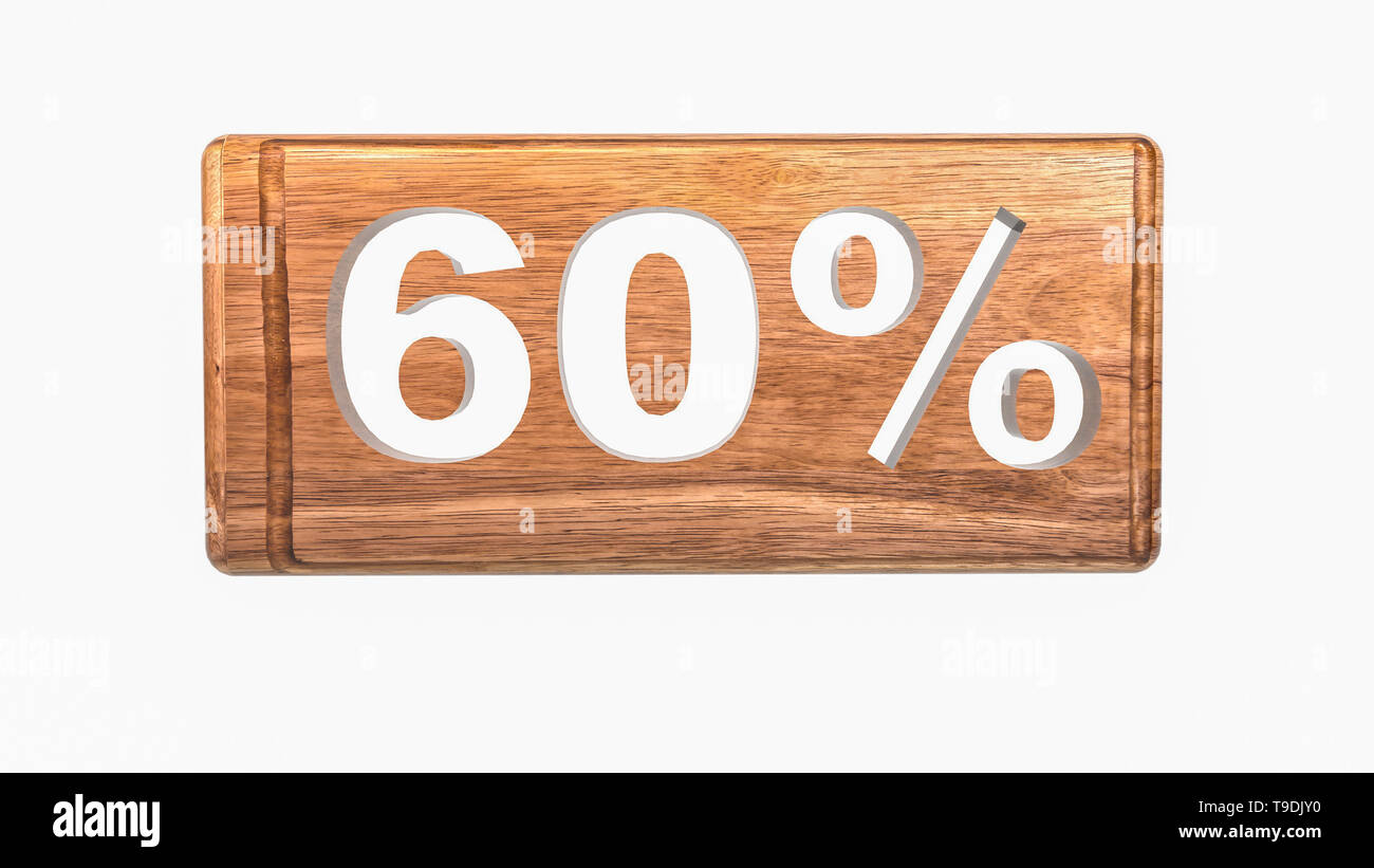wooden plaque with carved words 60 on a white background. 3D rendering
