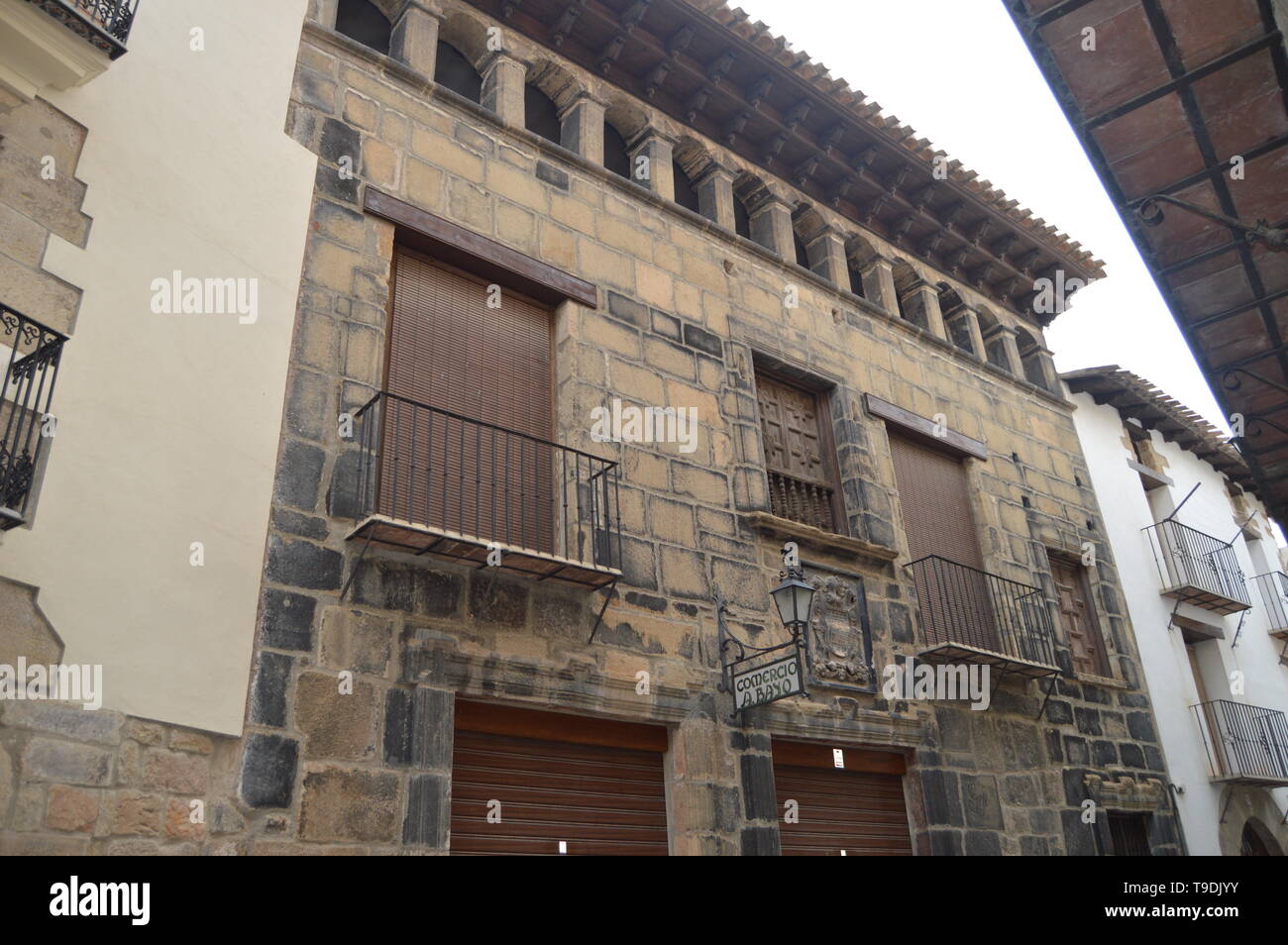 December 27, 2013. Pretty Facade Of A Picturesque Building In Rubielos De Mora, Teruel, Aragon, Spain. Travel, Nature, Landscape, Vacation, Architectu Stock Photo