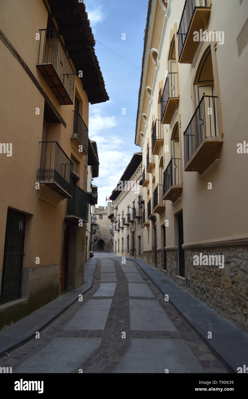 December 27, 2013. Marvelous Houses In Medieval Streets In Rubielos De Mora, Teruel, Aragon, Spain. Travel, Nature, Landscape, Vacation, Architecture. Stock Photo