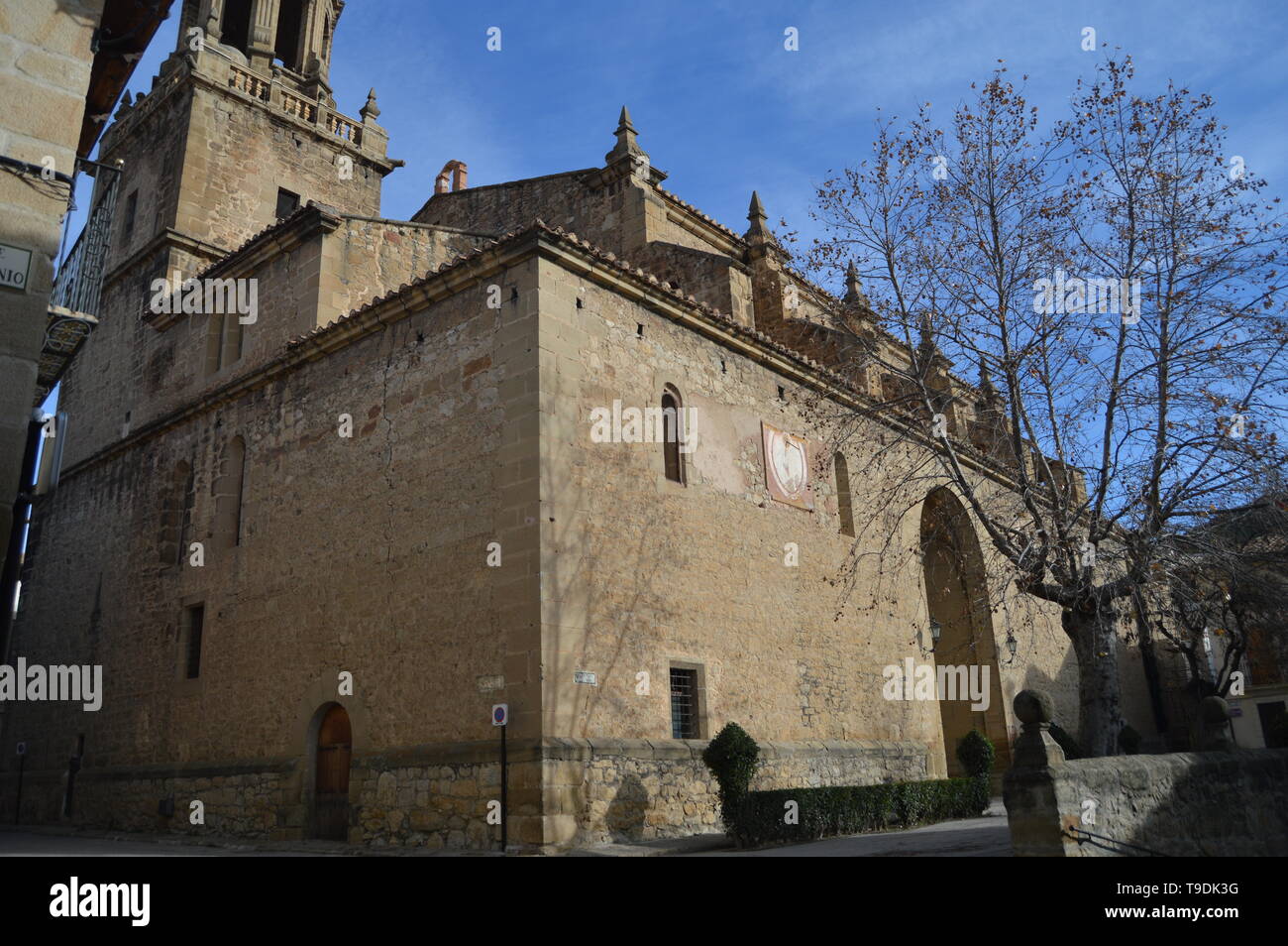 December 27, 2013. Beautiful Facade Of The Santa Maria Maggiore Excolegiata In Sun Square In Rubielos De Mora, Teruel, Aragon, Spain. Travel, Nature,  Stock Photo