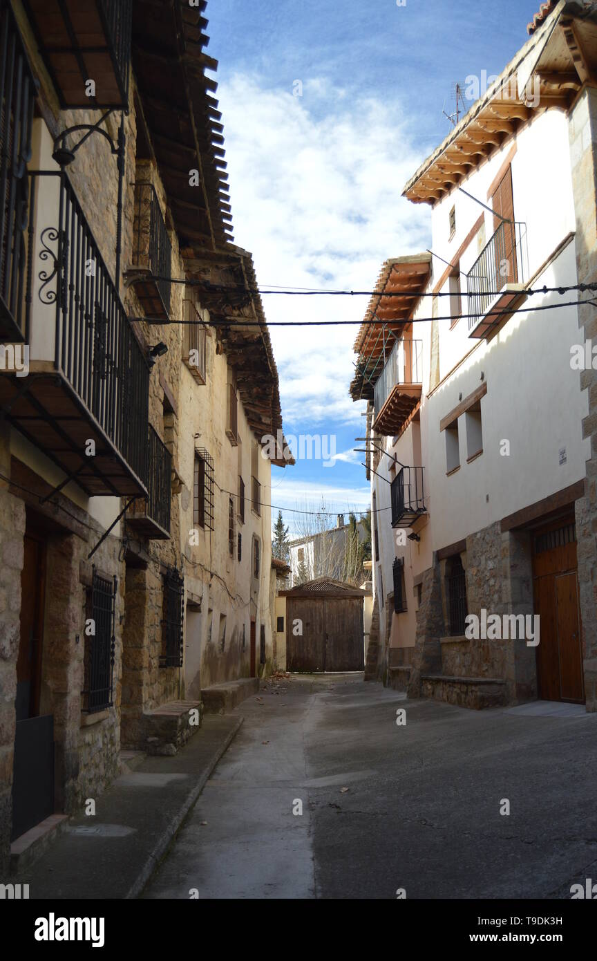 December 27, 2013. Beautiful Carretinte Street With Background At A Picturesque Door In Rubielos De Mora, Teruel, Aragon, Spain. Travel, Nature, Lands Stock Photo