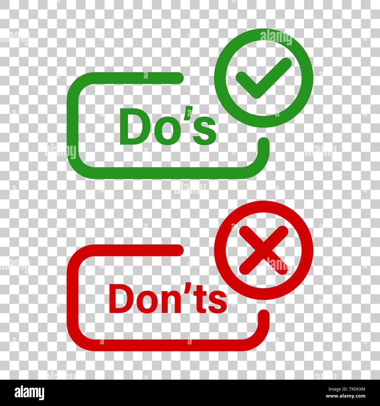 Do's and don'ts sign icon in transparent style. Like, unlike vector illustration on isolated background. Yes, no business concept. Stock Vector