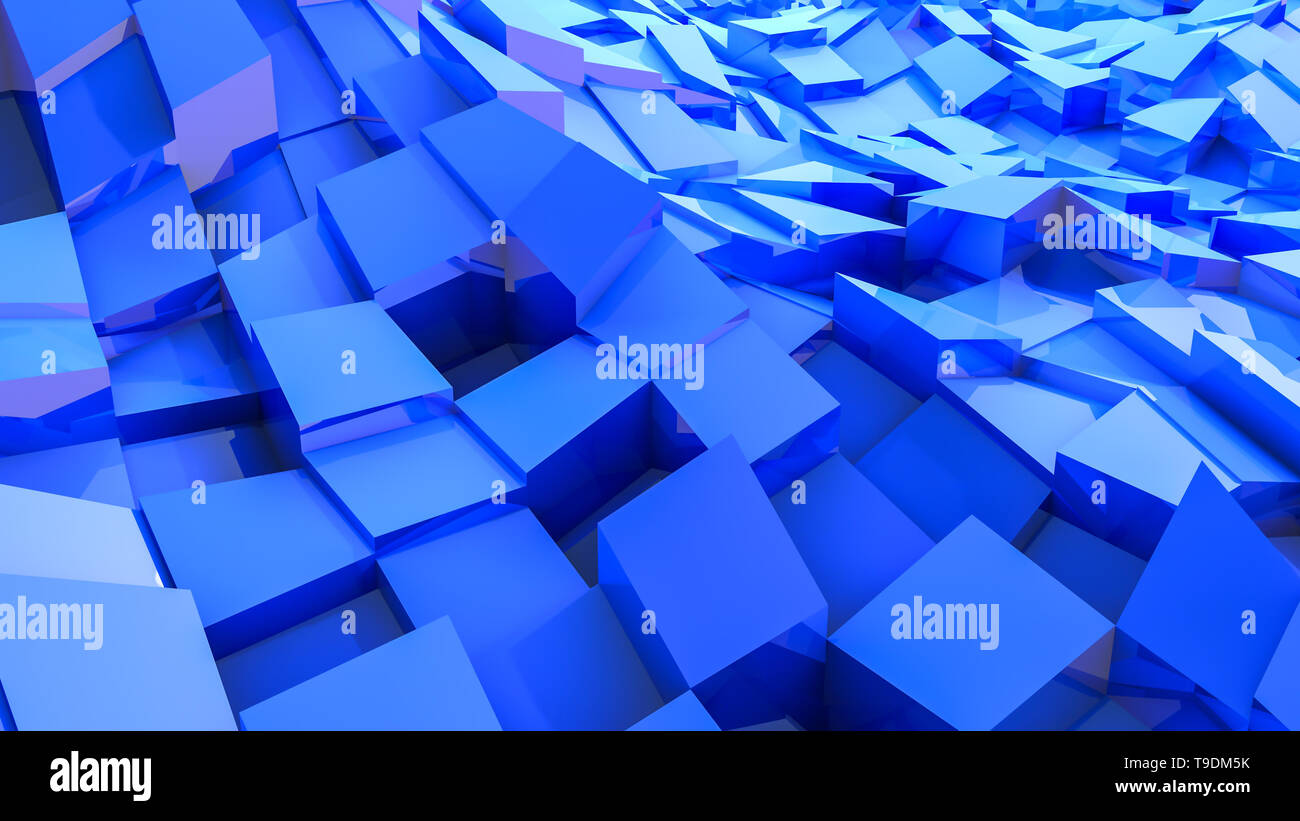 blue convex cubes three-dimensional. abstract illustration. 3d RENDERING Stock Photo