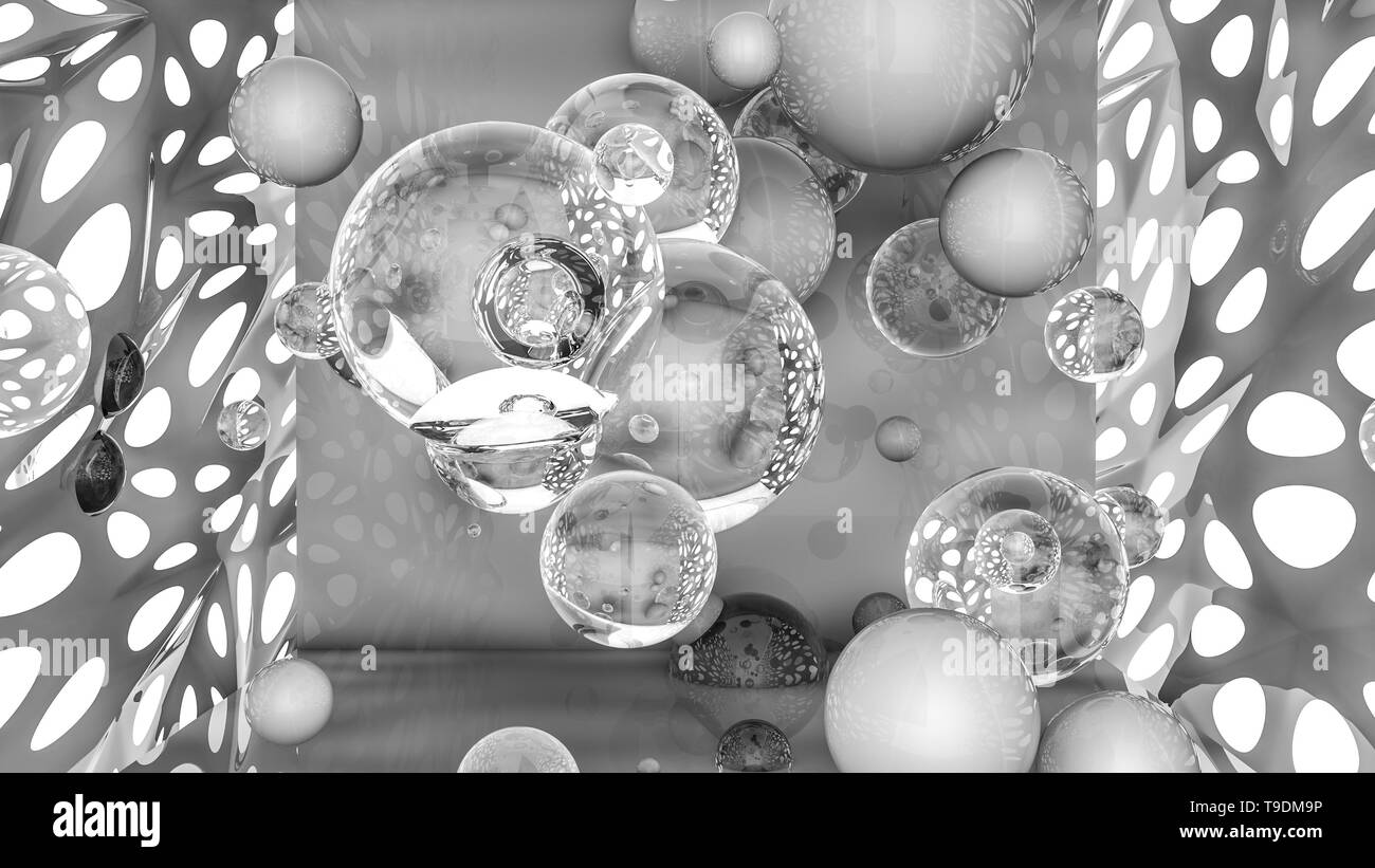 gray background with three-dimensional spheres. 3D rendering Stock Photo