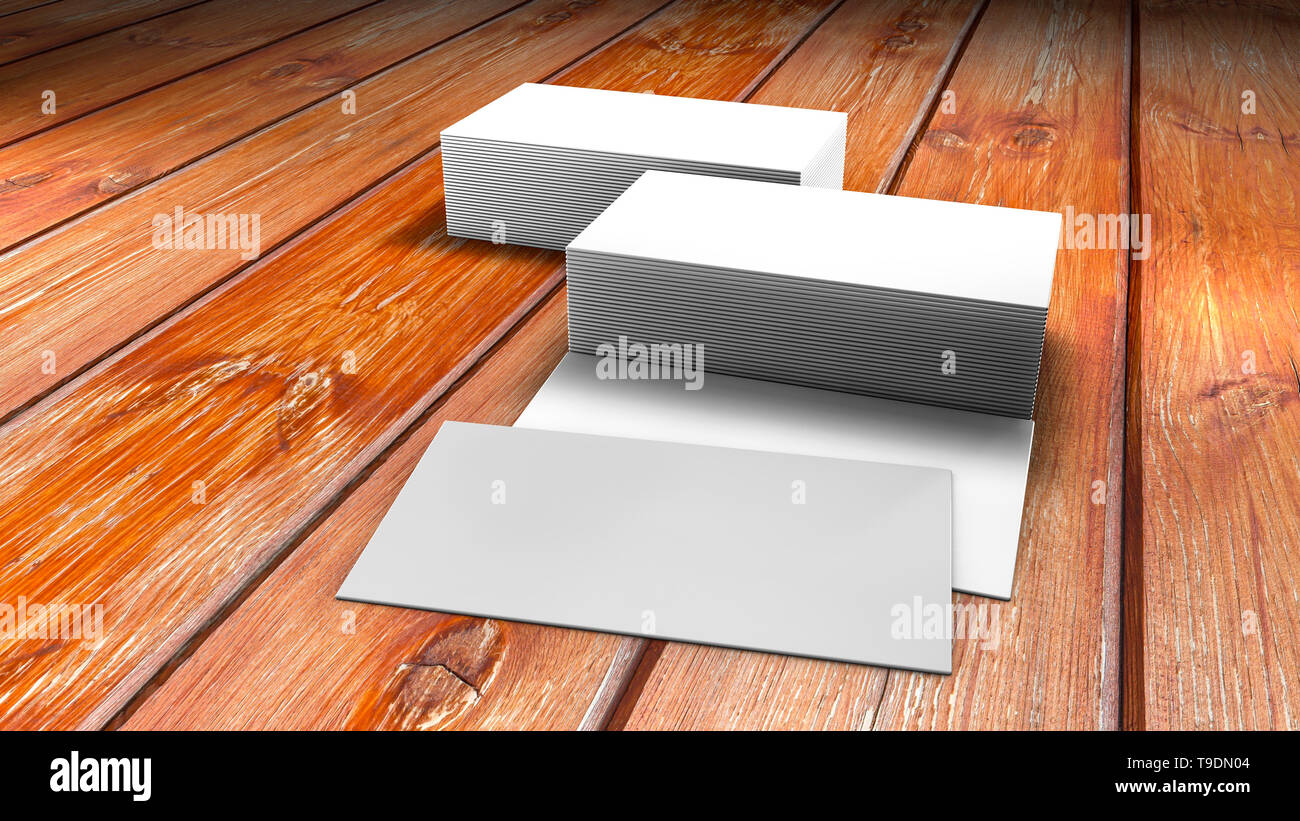 Clean Business Cards On A Wooden 3d Rendering Stock Photo
