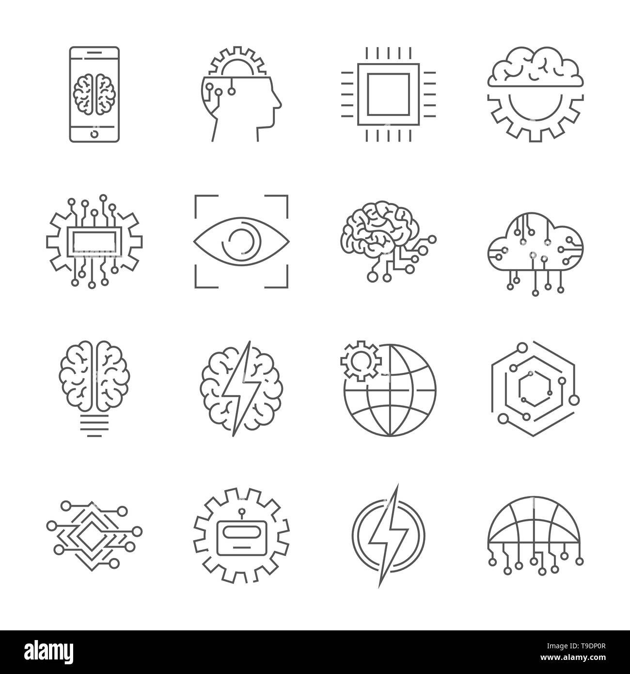 Artificial intelligence icon set. Editable Stroke. Stock Vector