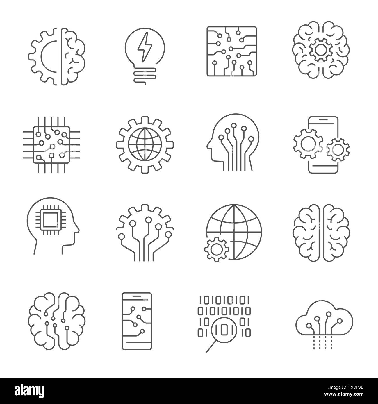 Artificial intelligence icon set. Editable Stroke Stock Vector