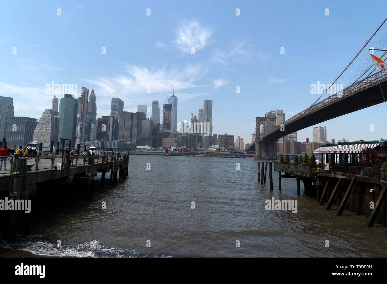 NEW YORK, USA, MAY 2 2019 - Dumbo view of Brooklyn bridge full of ...