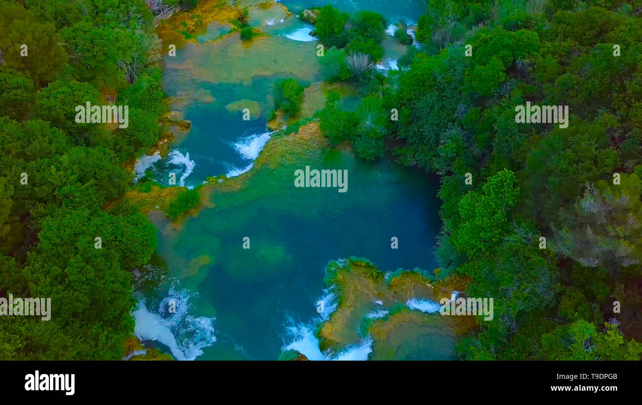 Bird's Eye View of Croatia, Europe ; Last sunlight lights up the pure ...