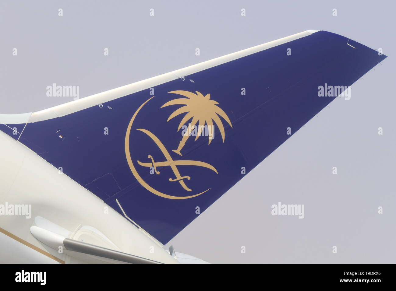 RIYADH, SAUDI ARABIA - DECEMBER 19, 2018: The logo of Saudi Arabian Airlines, Short SAUDIA Stock Photo