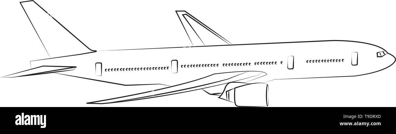 Commercial jet airplane line drawing vector in flight Stock Vector