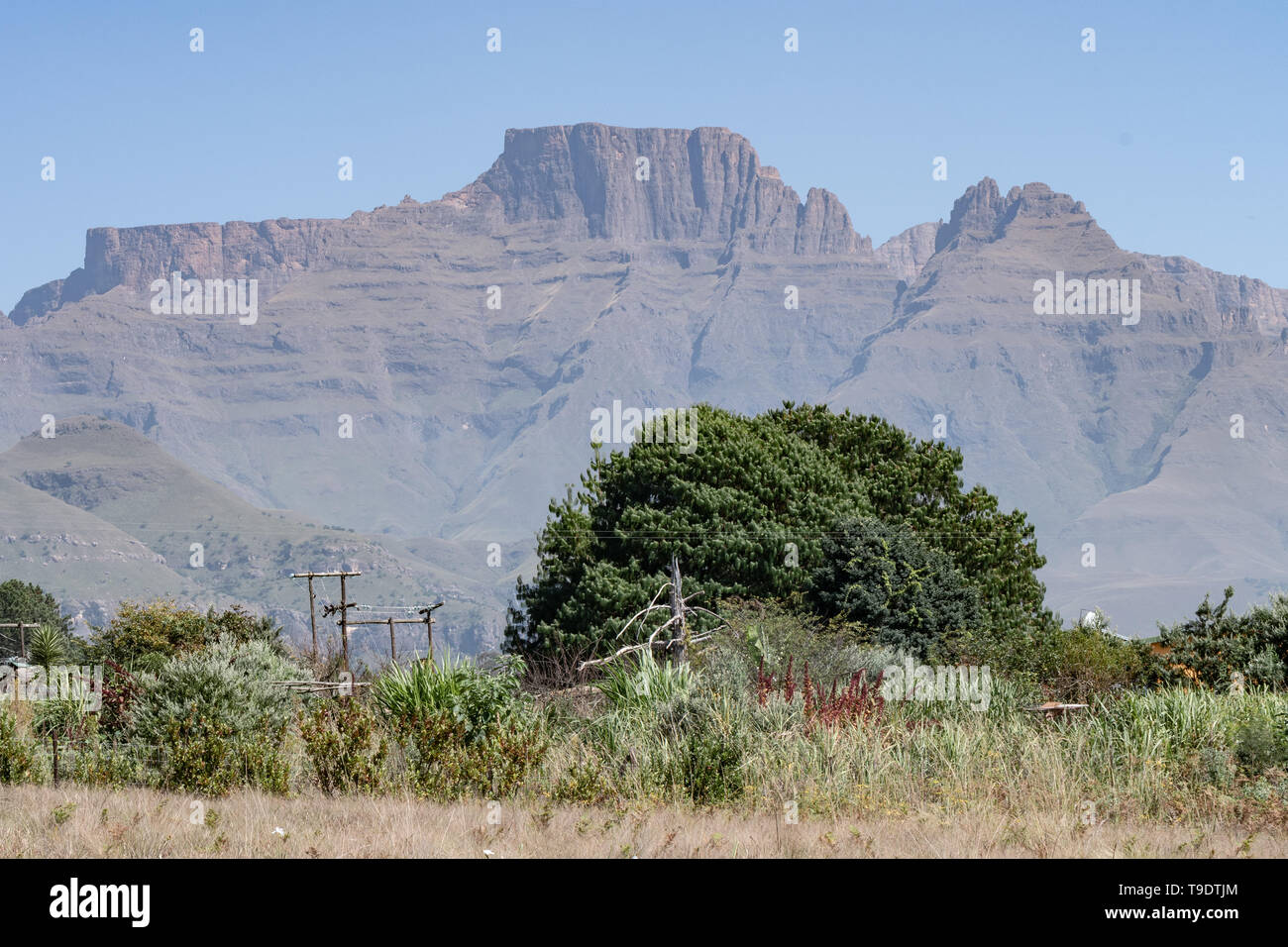 View of the Drakensberg mountains in the Natal Midlands of South Africa. Stock Photo