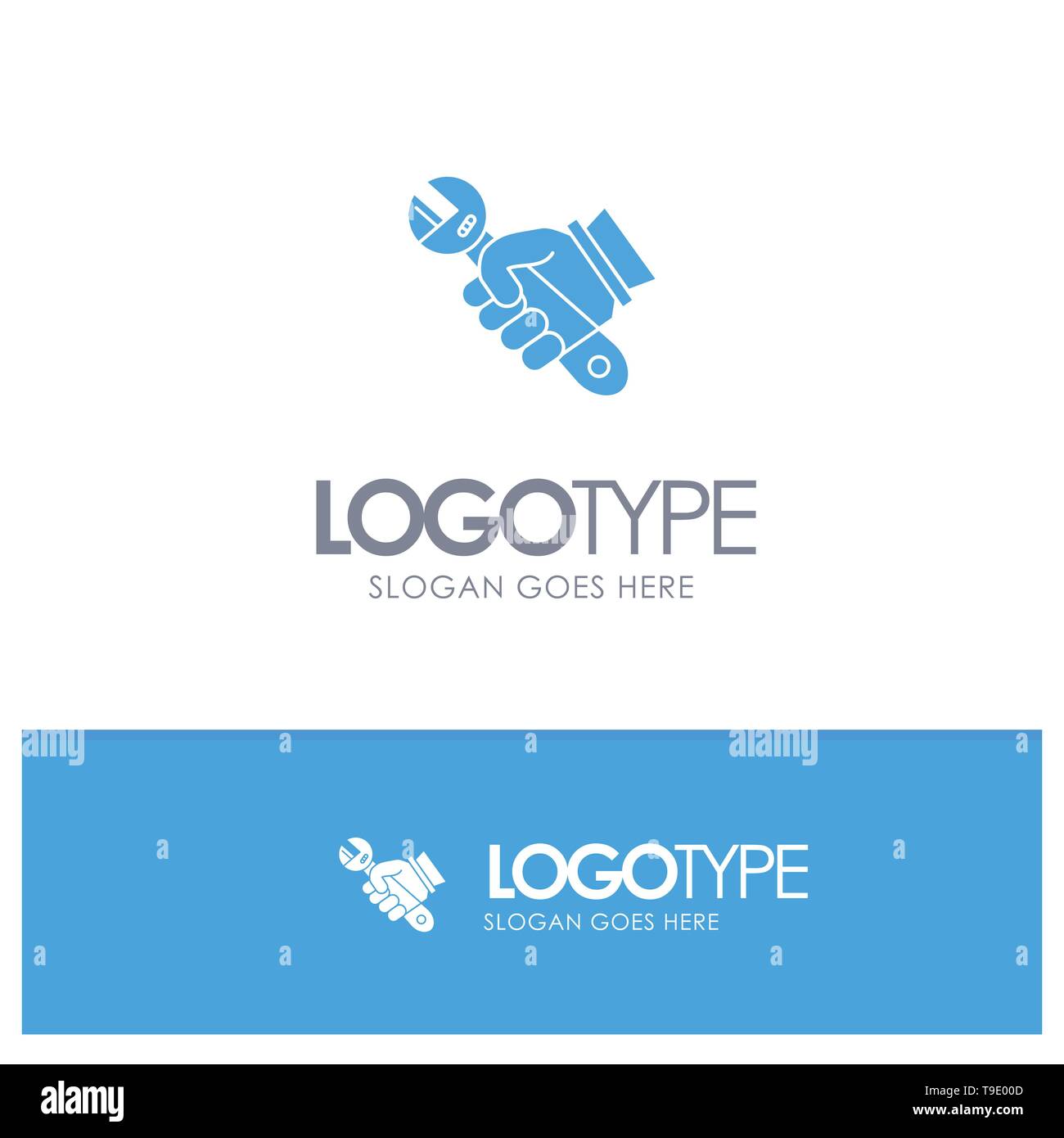 Wrench, Repair, Fix, Tools, Hand Blue Solid Logo with place for tagline