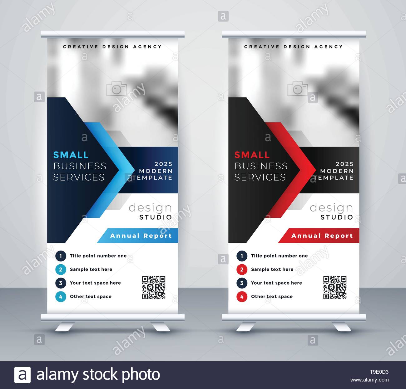Modern Company Rollup Standee Banner In Blue And Red Color Stock