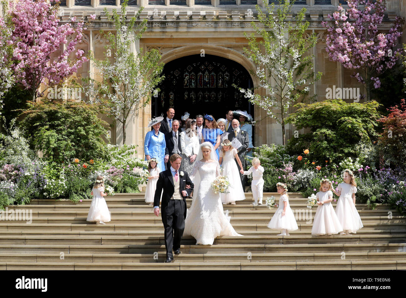 Newlyweds Thomas Kingston and Lady Gabriella Windsor walk down the
