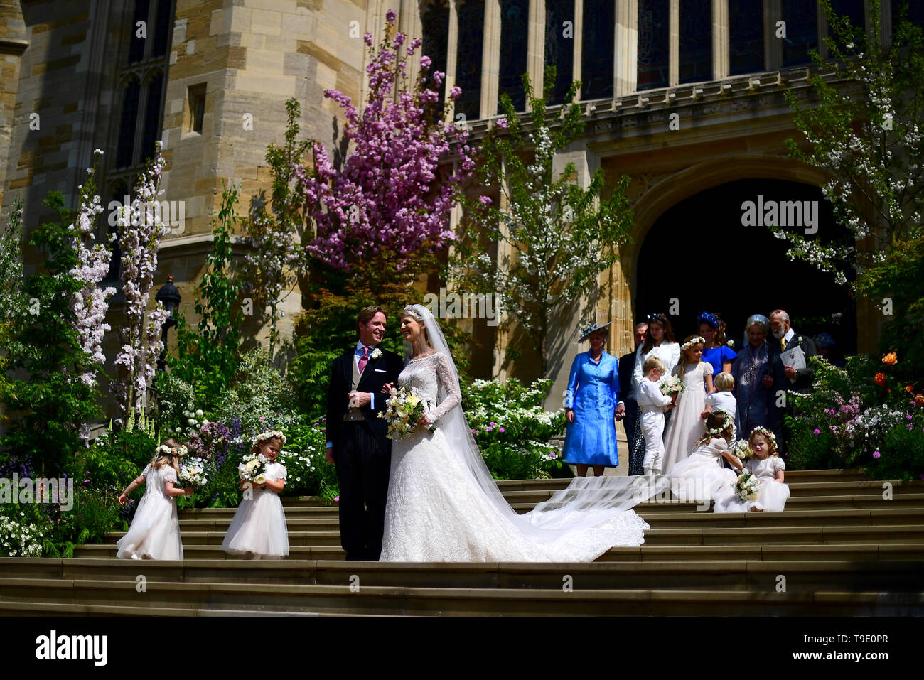Lady Gabriella Windsor and Thomas Kingston leave St George's Chapel in Windsor Castle, following their wedding. Stock Photo