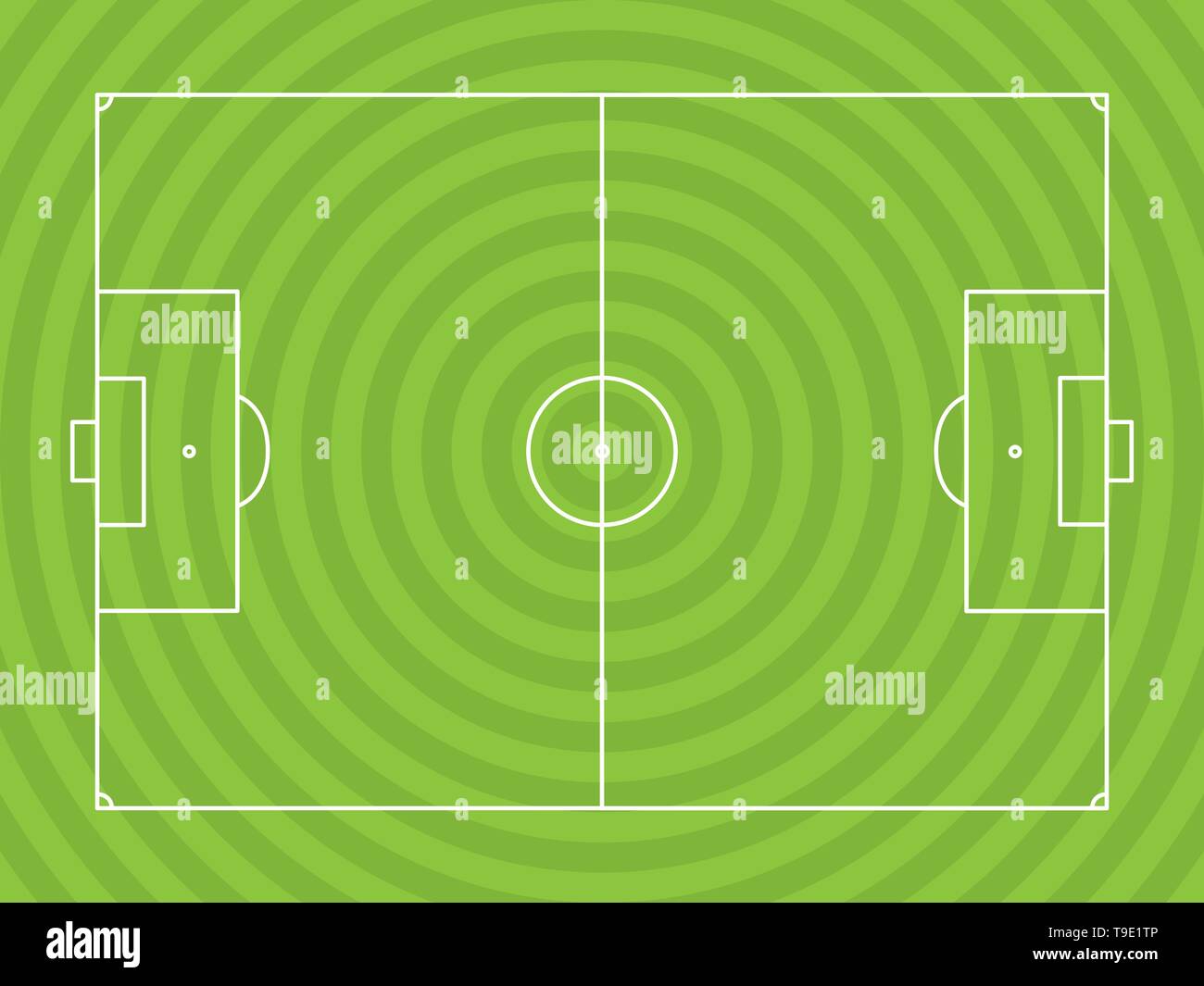 Soccer field overview line with green background vector Stock Vector