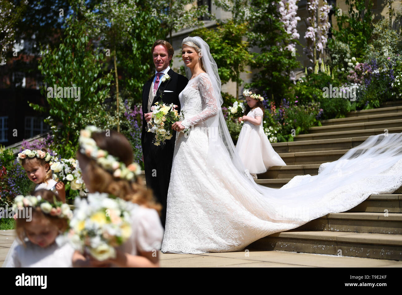 Lady Gabriella Windsor and Thomas Kingston leave St George's Chapel in Windsor Castle, following their wedding. Stock Photo