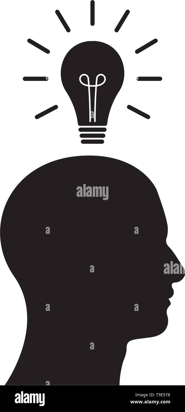 Side view of human being with a light bulb above his head, Stock Vector