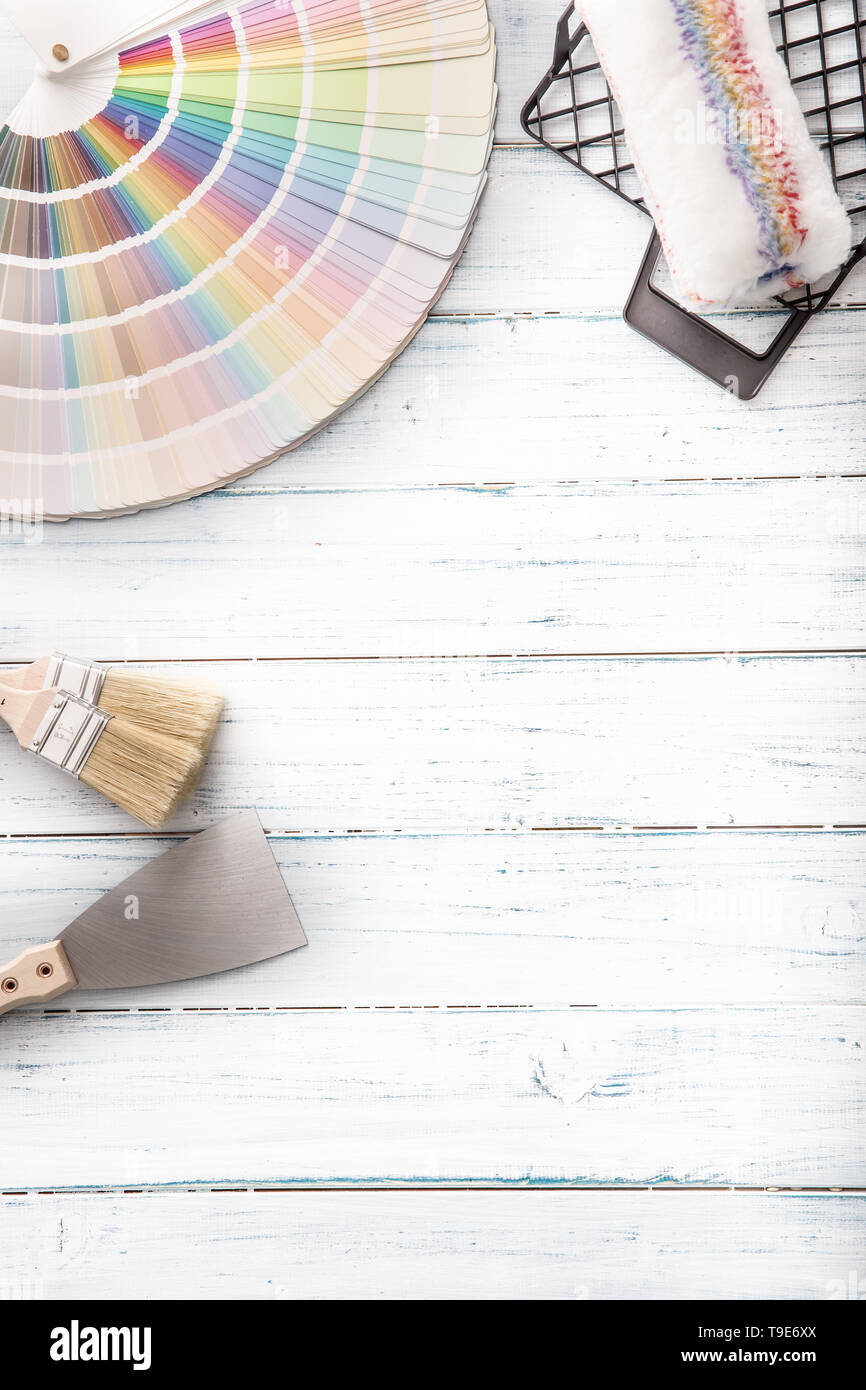 Sifter Colored Color palette for painting with roller palette-knife and sifter on a ...