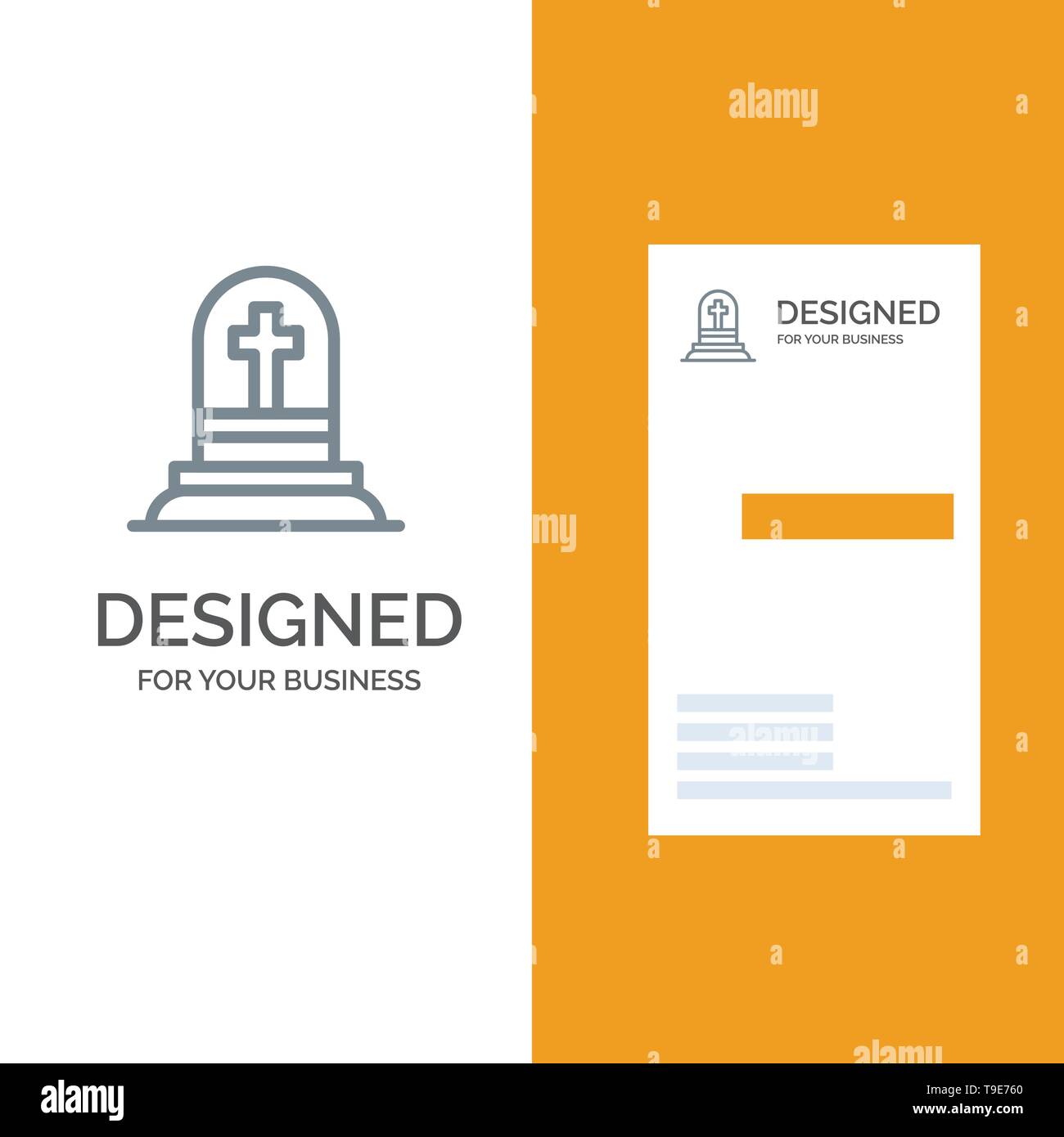 Death, Grave, Gravestone, Rip Grey Logo Design and Business Card Template Stock Vector