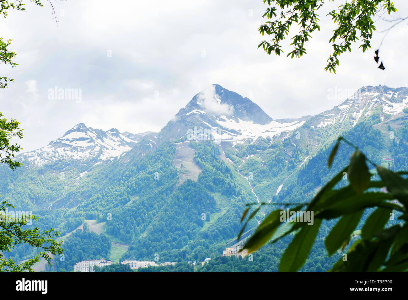 Beautiful mountains with snow on top in summer. Tourism, travel, landscape, summer Stock Photo