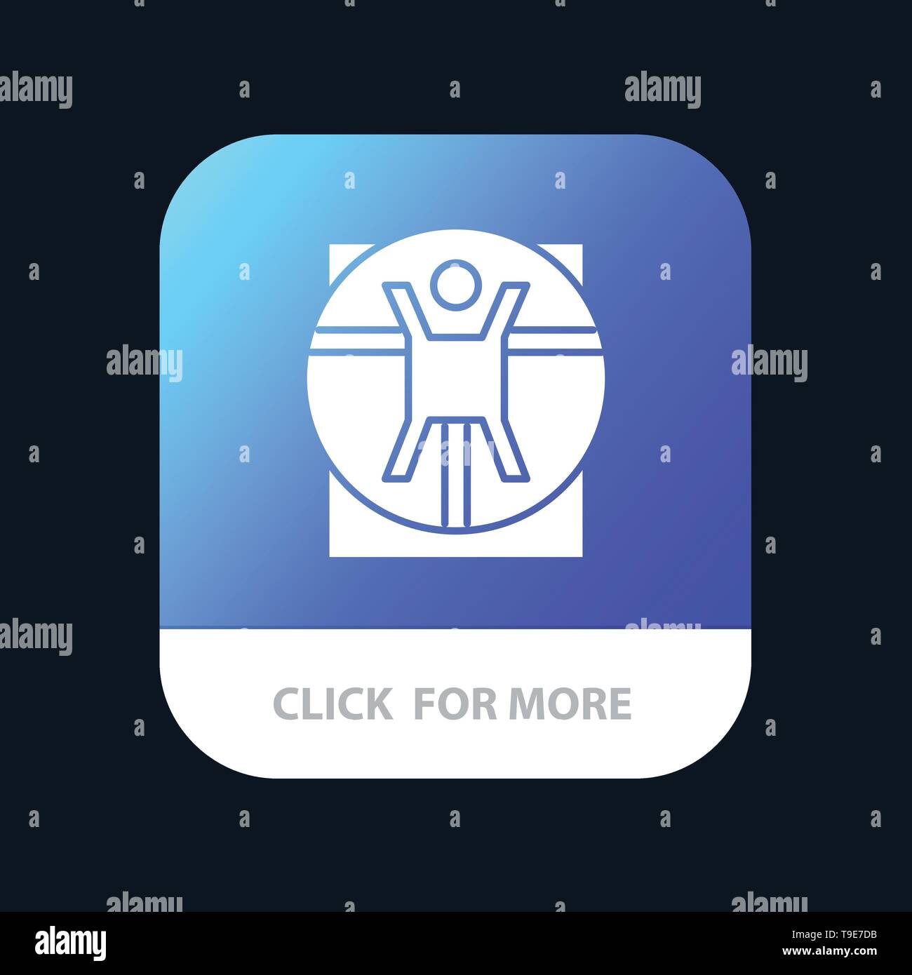 Vitruvian, Man, Medical, Scene Mobile App Button. Android and IOS Glyph Version Stock Vector