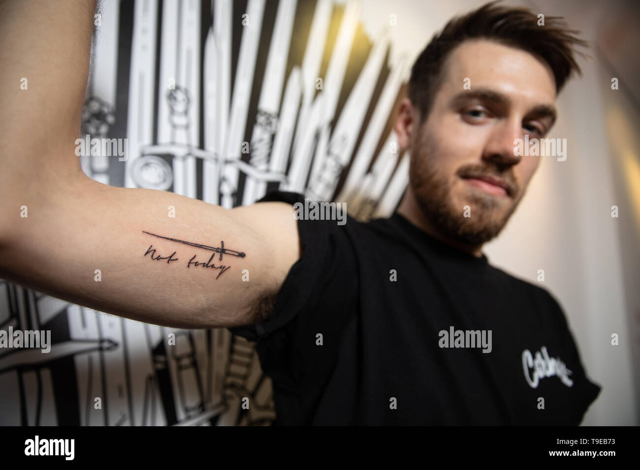 First superfans to get their FREE tattoos at the NOW TV GoT INK tattoo  studio to mark the start of Season 8 Featuring: Atmosphere Where: London,  United Kingdom When: 16 Apr 2019