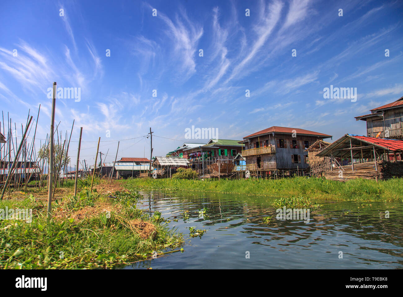 Floating village at Inle lake Stock Photo