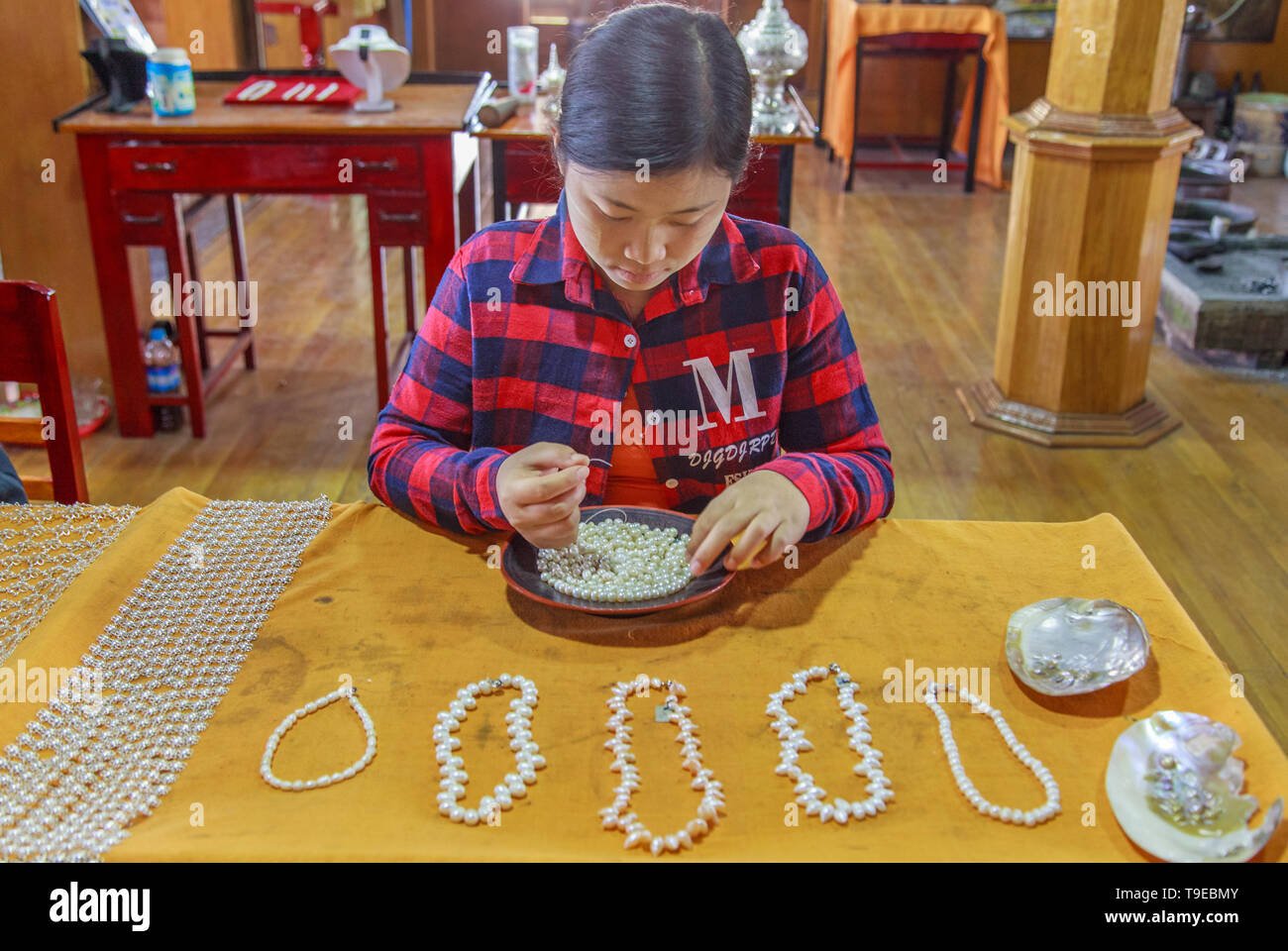 Pearl processing workshop Stock Photo