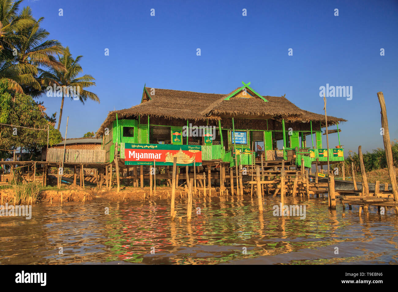 Floating houses on the Inle Lake, Myanmar Stock Photo