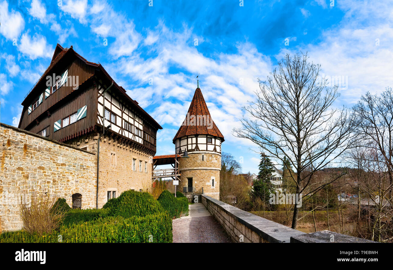 Balingen, Germany. The landmark of the city is the Zollernschloss. Adjacent to it is the former tanner quarter, also known as 'Little Venice'. Stock Photo