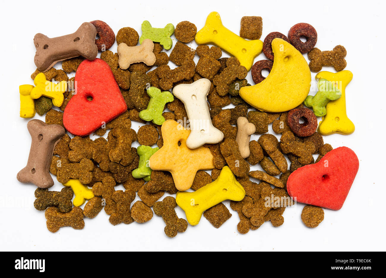 Colorful dog food flat lay background pattern Stock Photo